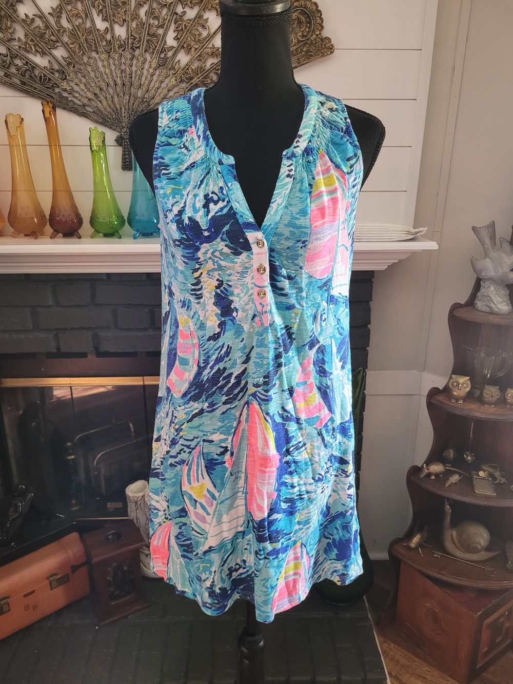Lilly Pulitzer Aqua & Pink Boat-Print Sleeveless Dress